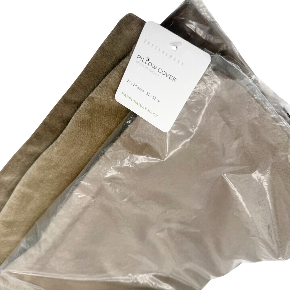 Pottery Barn Everywhere Velvet Pillow Covers 20x20 Taupe Set of 2 New - Picture 3 of 11